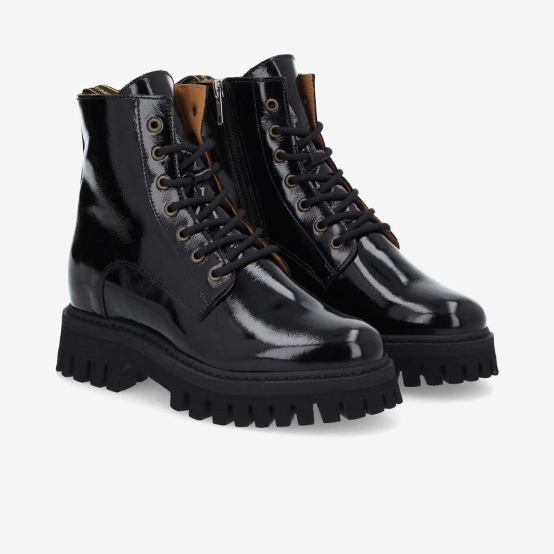 ROTTERDAM LACE UP W - WRINKLED PATENT  -  NOIR